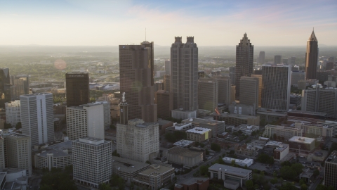 AX39_066.0000162F - Aerial stock photo of Downtown Atlanta skyscrapers, Georgia, sunset