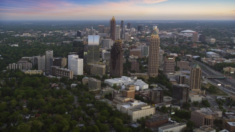 AX40_009.0000205F - Aerial stock photo of Midtown Atlanta skyscrapers at twilight in Georgia