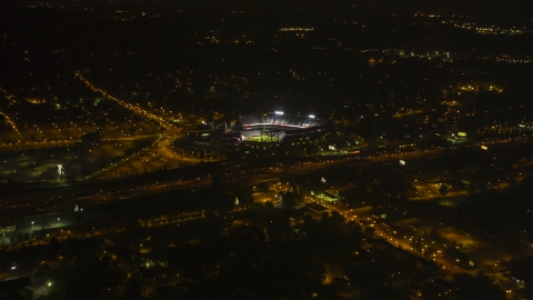AX41_003.0000146F - Aerial stock photo of Turner Field baseball stadium in Atlanta, Georgia, night