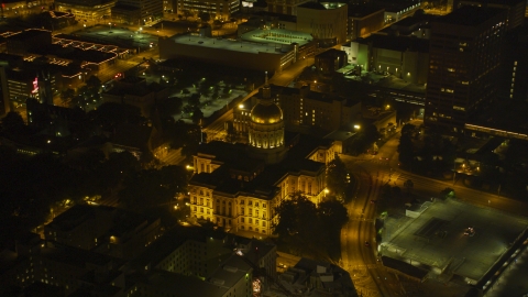 AX41_007.0000103F - Aerial stock photo of The Georgia State Capitol in Downtown Atlanta, night