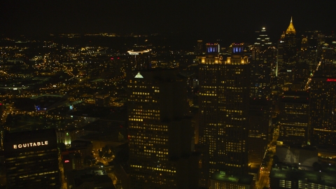 AX41_008.0000153F - Aerial stock photo of Tall skyscrapers in Downtown Atlanta, Georgia, night