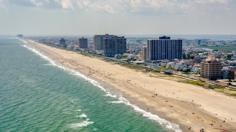 AXP071_000_0022F - Aerial stock photo of Beachfront condominium high-rises in Atlantic City, New Jersey