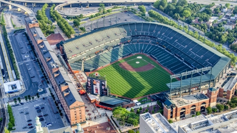AXP073_000_0019F - Aerial stock photo of Oriole Park at Camden Yards, Downtown Baltimore, Maryland