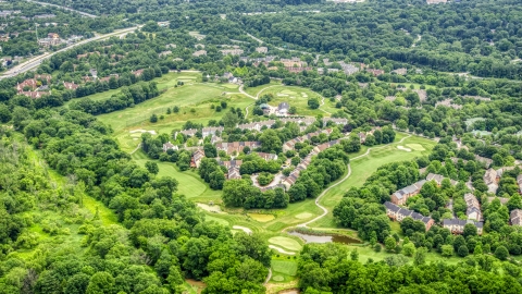 AXP078_000_0001F - Aerial stock photo of Town houses on Fairway Hills Golf Course in Columbia, Maryland