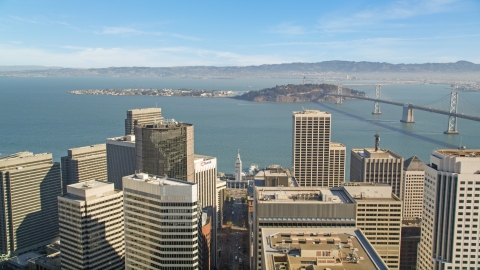 DCSF05_019.0000000 - Aerial stock photo of Islands in San Francisco Bay seen from skyscrapers in Downtown San Francisco, California