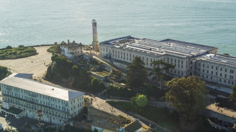 DCSF05_027.0000422 - Aerial stock photo of The main building and the lighthouse on Alcatraz in San Francisco, California