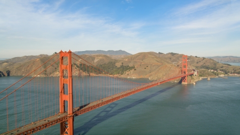 DCSF05_065.0000233 - Aerial stock photo of Golden Gate Bridge with Marin Headlands in the background, San Francisco Bay, California