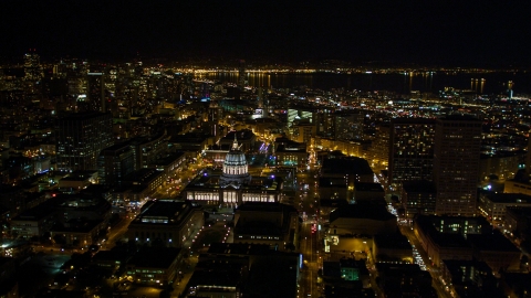 DCSF06_008.0000232 - Aerial stock photo of San Francisco City Hall and Civic Center in San Francisco, California, night
