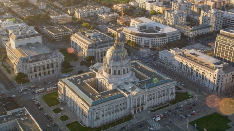 DCSF07_019.0000093 - Aerial stock photo of San Francisco City Hall at sunset in Civic Center, San Francisco, California