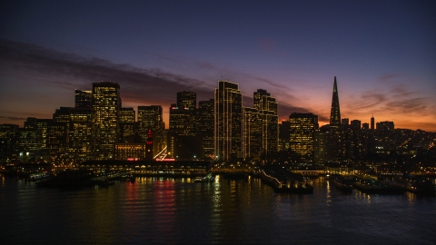 DCSF10_062.0000187 - Aerial stock photo of Ferry Building and the skyline of Downtown San Francisco, California, twilight