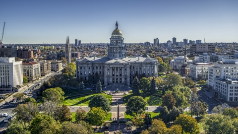 DXP001_000141 - Aerial stock photo of The Colorado State Capitol building in Downtown Denver, Colorado