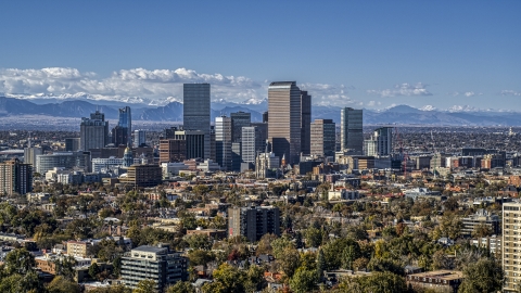 DXP001_000158 - Aerial stock photo of View across the city at the skyline of Downtown Denver, Colorado