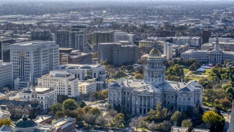 DXP001_000166 - Aerial stock photo of The Colorado State Capitol and neighboring buildings, Downtown Denver, Colorado