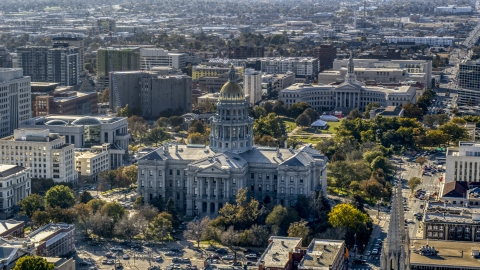 DXP001_000167 - Aerial stock photo of The Colorado State Capitol with Denver City Council building behind it, Downtown Denver, Colorado