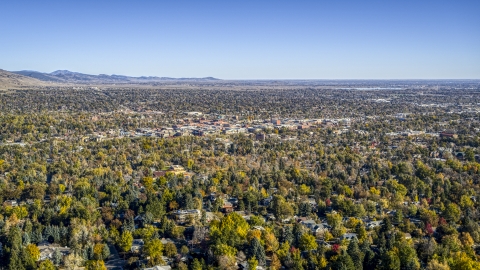 DXP001_000193 - Aerial stock photo of Wide view of the town and surrounding neighborhoods, Boulder, Colorado