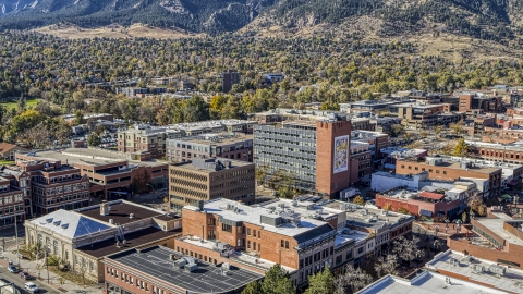 DXP001_000198 - Aerial stock photo of Several brick office buildings in a quiet town, Boulder, Colorado