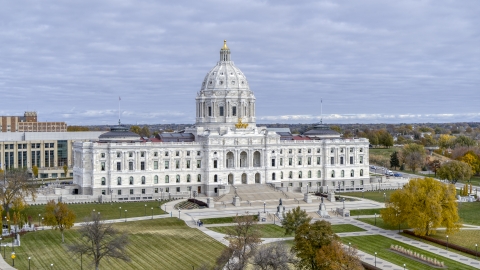 DXP001_000377 - Aerial stock photo of The a view of the front of the Minnesota State Capitol, seen from the park in Saint Paul, Minnesota