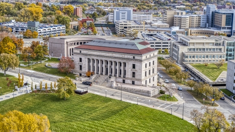 DXP001_000384 - Aerial stock photo of The Minnesota Judicial Center courthouse building in Saint Paul, Minnesota