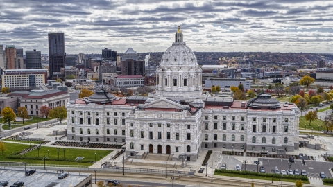 DXP001_000394 - Aerial stock photo of The street side of the Minnesota State Capitol building in Saint Paul, Minnesota