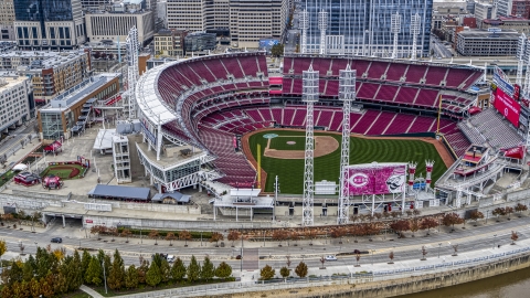 DXP001_000456 - Aerial stock photo of Great American Ball Park baseball stadium in Downtown Cincinnati, Ohio