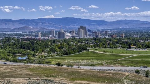DXP001_004_0001 - Aerial stock photo of A wide view of the city's skyline in Reno, Nevada