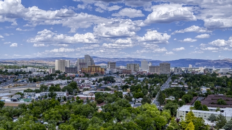 DXP001_004_0007 - Aerial stock photo of The city's skyline seen from west of the city in Reno, Nevada