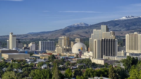 DXP001_006_0002 - Aerial stock photo of Several casino resorts in Reno, Nevada