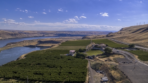 DXP001_018_0001 - Aerial stock photo of The Maryhill Winery beside the Columbia River in Goldendale, Washington