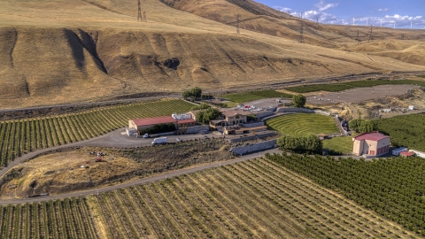 DXP001_018_0003 - Aerial stock photo of The Maryhill Winery and vineyards in Goldendale, Washington
