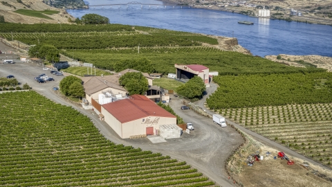 DXP001_018_0029 - Aerial stock photo of The Maryhill Winery, with views of the Columbia River in Goldendale, Washington