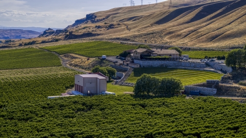 DXP001_018_0031 - Aerial stock photo of The Maryhill Winery and amphitheater seen from near the stage in Goldendale, Washington
