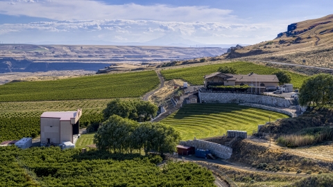 DXP001_018_0032 - Aerial stock photo of The amphitheater and stage at Maryhill Winery in Goldendale, Washington