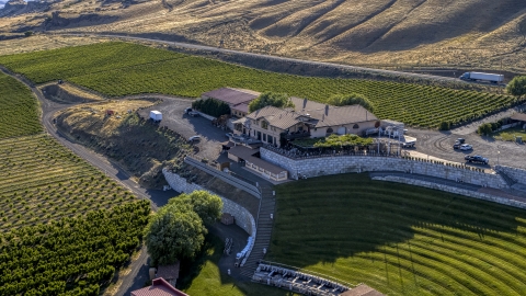 DXP001_019_0007 - Aerial stock photo of The Maryhill Winery and part of the amphitheater in Goldendale, Washington