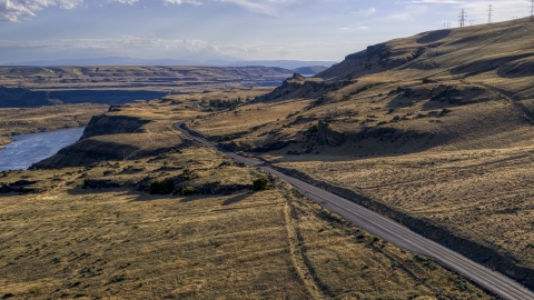 DXP001_019_0026 - Aerial stock photo of Lewis and Clark Highway in Goldendale, Washington