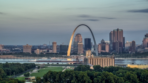 DXP001_038_0002 - Aerial stock photo of The Gateway Arch at sunrise in Downtown St. Louis, Missouri