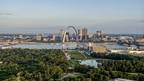 DXP001_038_0009 - Aerial stock photo of Park and the Gateway Arch in the morning, Downtown St. Louis, Missouri