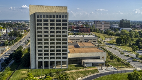 DXP001_044_0018 - Aerial stock photo of Federal Reserve office building in Kansas City, Missouri