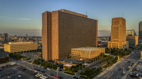 DXP001_047_0001 - Aerial stock photo of A government building in Downtown Kansas City, Missouri