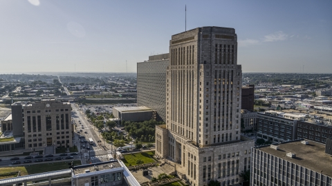 DXP001_048_0004 - Aerial stock photo of A tall courthouse building in Downtown Kansas City, Missouri