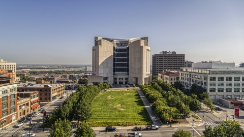 DXP001_049_0002 - Aerial stock photo of Federal courthouse building in Downtown Kansas City, Missouri