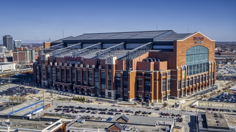 DXP001_089_0005 - Aerial stock photo of The side of the Lucas Oil football stadium in Indianapolis, Indiana