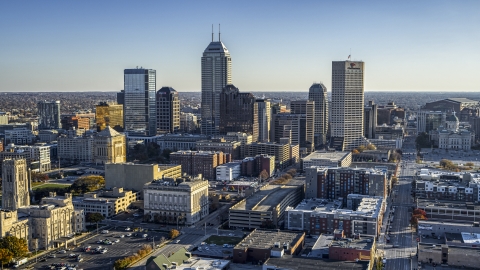 DXP001_091_0006 - Aerial stock photo of The skyline's skyscrapers in Downtown Indianapolis, Indiana