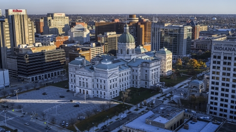 DXP001_091_0008 - Aerial stock photo of The Indiana State House in Downtown Indianapolis, Indiana