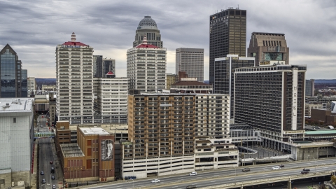 DXP001_095_0009 - Aerial stock photo of Hotel and skyline in Downtown Louisville, Kentucky