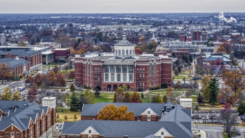 DXP001_100_0011 - Aerial stock photo of A University of Kentucky campus library, Lexington, Kentucky