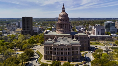 DXP002_107_0002 - Aerial stock photo of A side of the Texas State Capitol in Downtown Austin, Texas