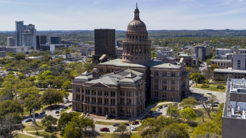DXP002_107_0003 - Aerial stock photo of A view of one side of the Texas State Capitol in Downtown Austin, Texas