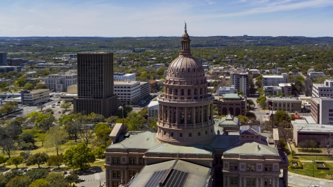 DXP002_107_0004 - Aerial stock photo of The dome of Texas State Capitol, Downtown Austin, Texas