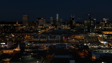 DXP002_115_0018 - Aerial stock photo of A view of the city skyline at night, Downtown Nashville, Tennessee