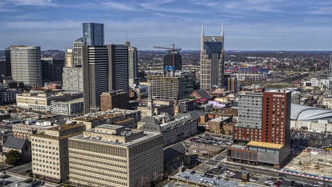 DXP002_118_0001 - Aerial stock photo of A high-rise hotel and skyscrapers in Downtown Nashville, Tennessee